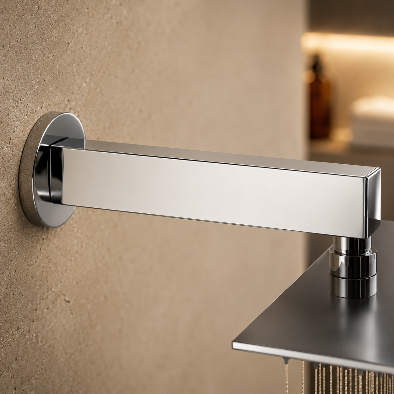 SQUARE SHOWER ARM WITH BRASS NUT