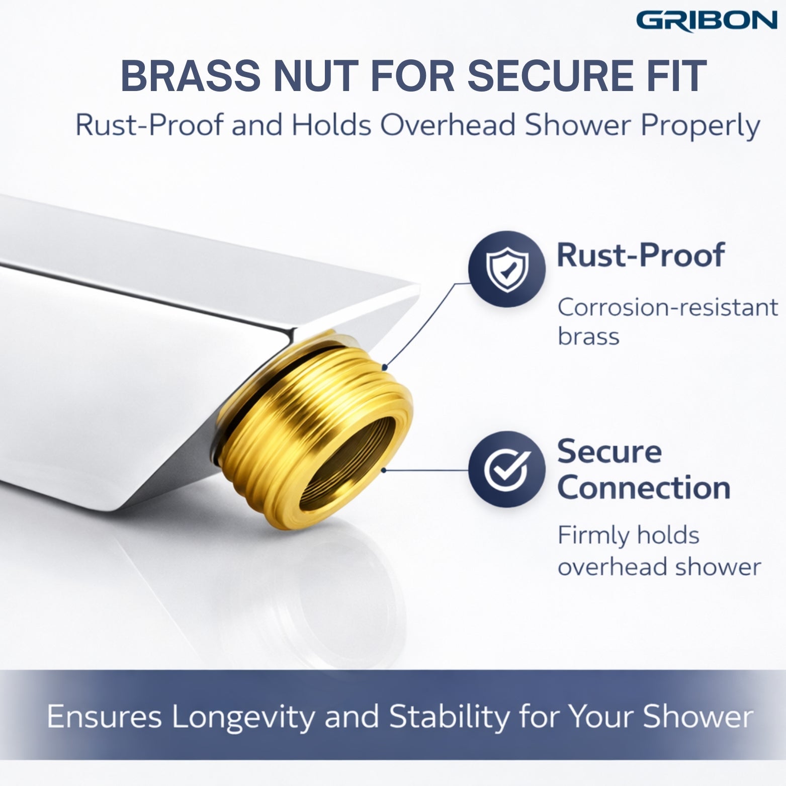 SQUARE SHOWER ARM WITH BRASS NUT